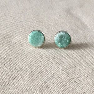 Green druzy stud earrings